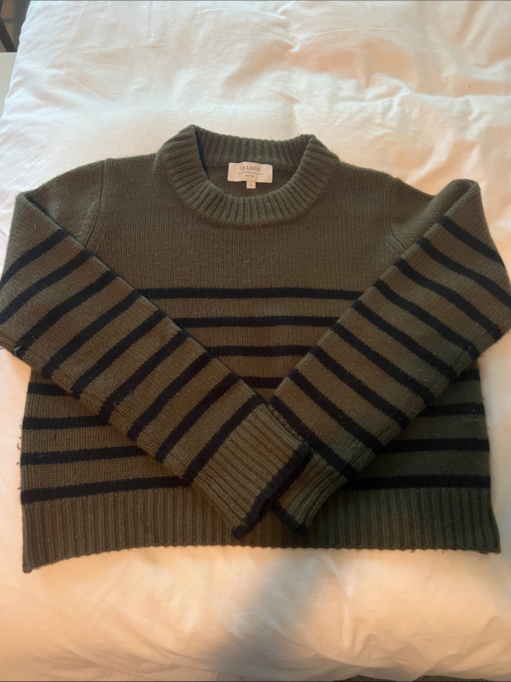 La Ligne Olive & Black Horizontal-Stripe Crewneck Sweater